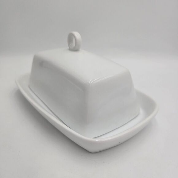 Simple Dining White Ceramic Butter Dish w/ Lid | Dishwasher Microwave Safe - Picture 8 of 8